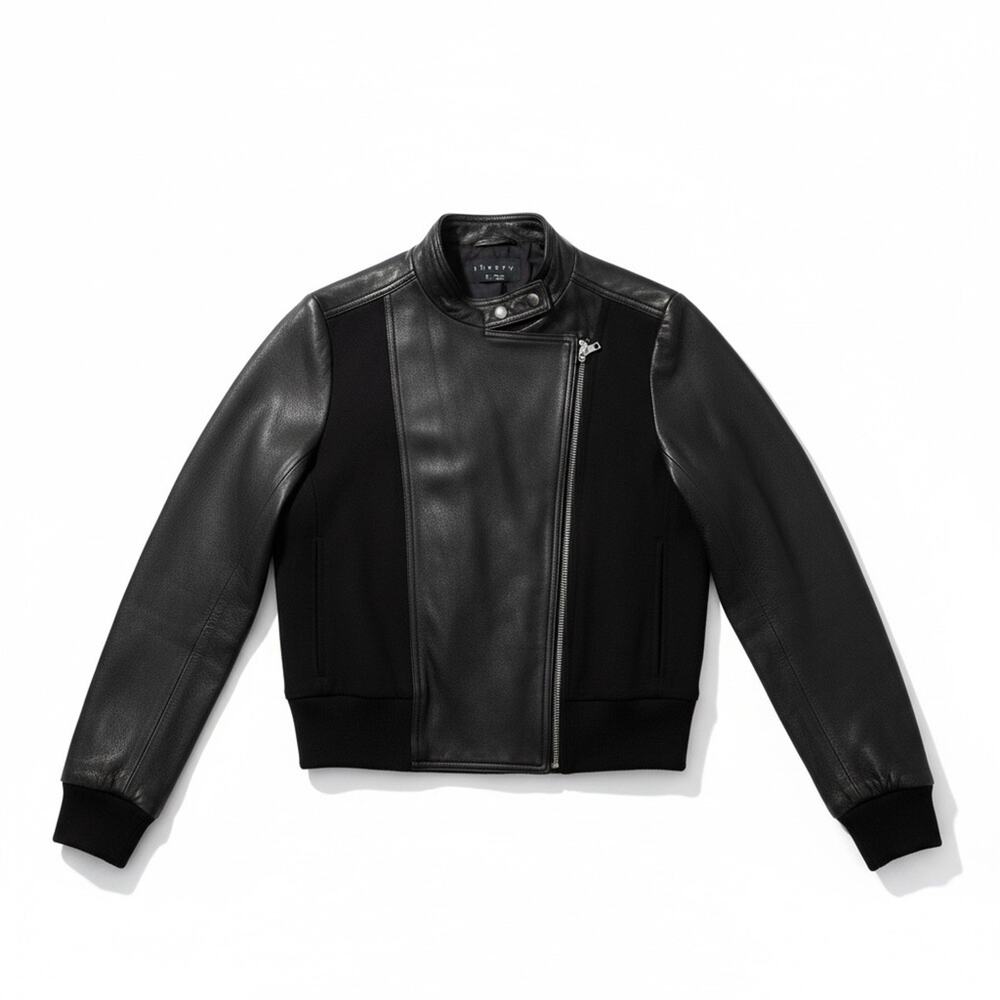 Theory Black Women’s Lamb Biker Jacket Size Large